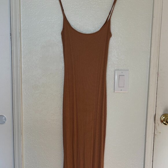 Skims Soft Lounge Long Slip Dress Size M Camel - Picture 2 of 5